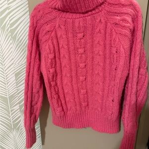 Pink Cable Knit Turtleneck Sweater